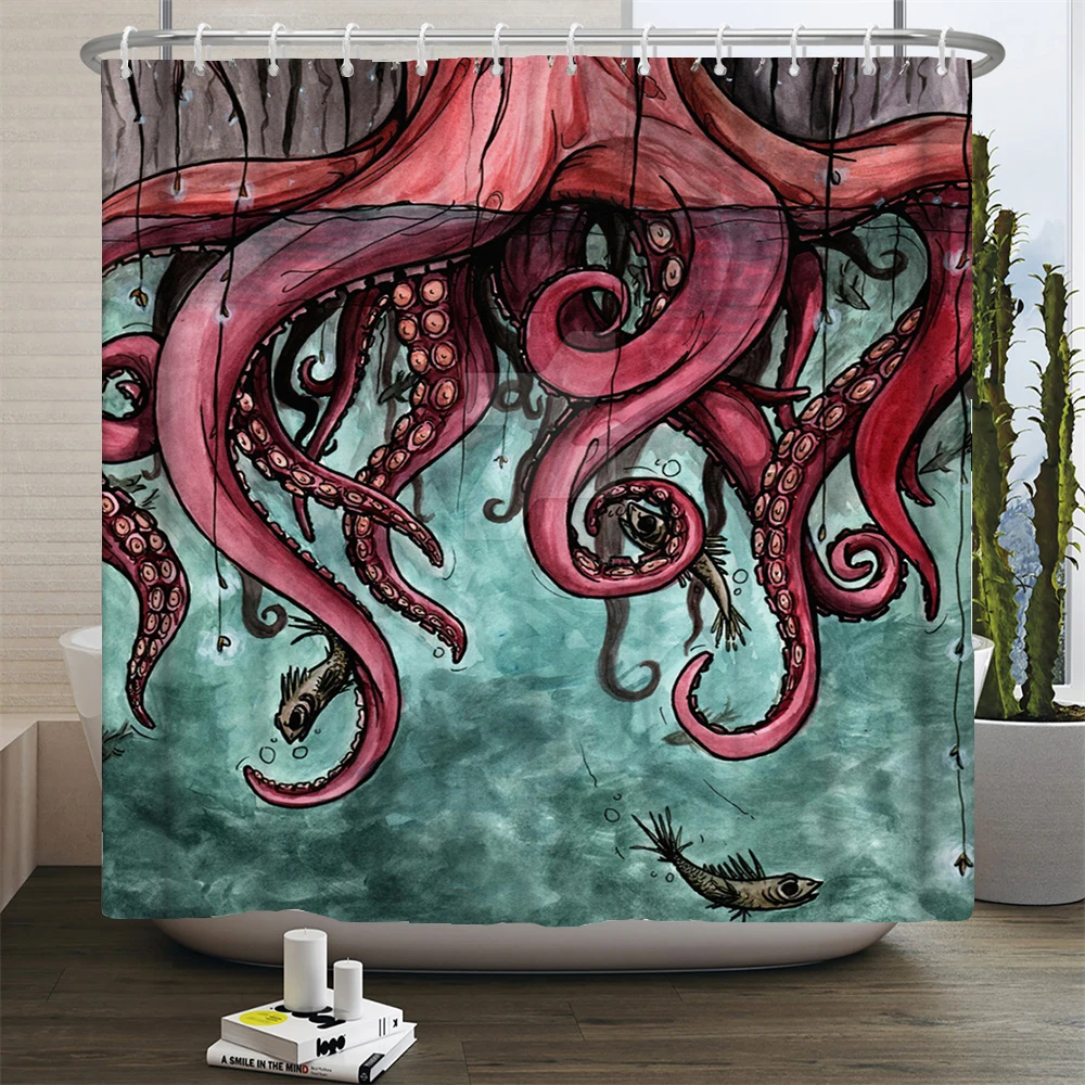 Octopus Seas Shower Curtains Bath Curtain 180*180cm Waterproof Bathroom Home Decor Washable Fabric Bathroom Screen With 12 Hooks