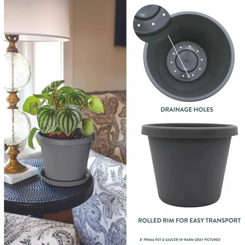 

# 24 Inch Round Prima Planter - Large Plastic Plant Pot With Rolled Rim For Indoor Outdoor Plants Flowers Herbs, Warm Gray #