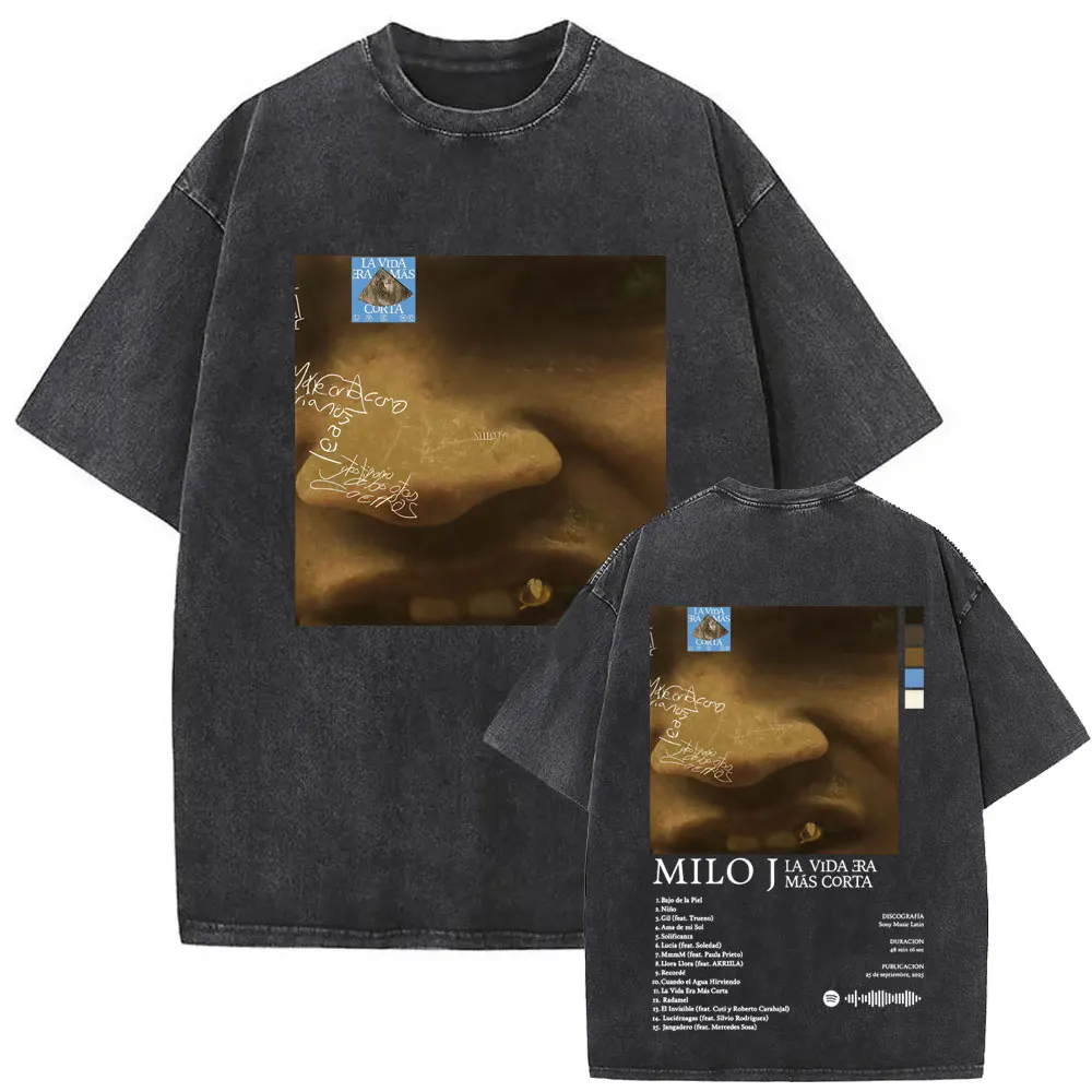 Washed Vintage Rapper Milo J La Vida Era Mas Corta Album Graphic T-shirt Men Women Hip Hop Fashion Pop Music T Shirts Streetwear