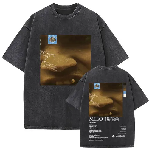 Imagen 2 del producto Camiseta gráfica del rapero Vintage lavada Milo J La Vida Era Mas Corta álbum hombres mujeres Hip Hop moda Pop música camisetas ropa de calle