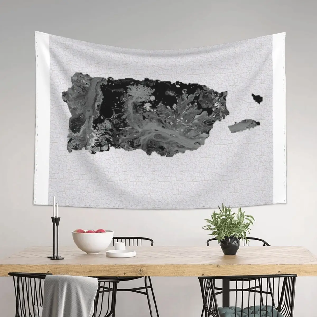 

Black and White Art Puerto Rico Map Tapestry Art Mural Bathroom Decor Room Decorations Tapestry