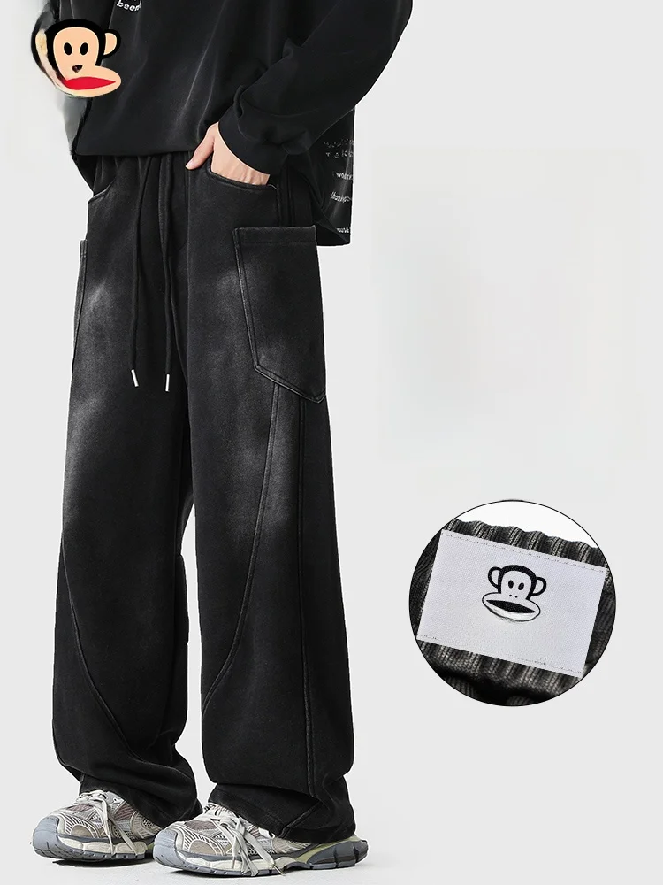 

PaulFrank Bla Retro Workwear Casual Pants Men's Spring Loose Straight Leg Trousers Youth Faion Straight Cut Non-Wrinkle