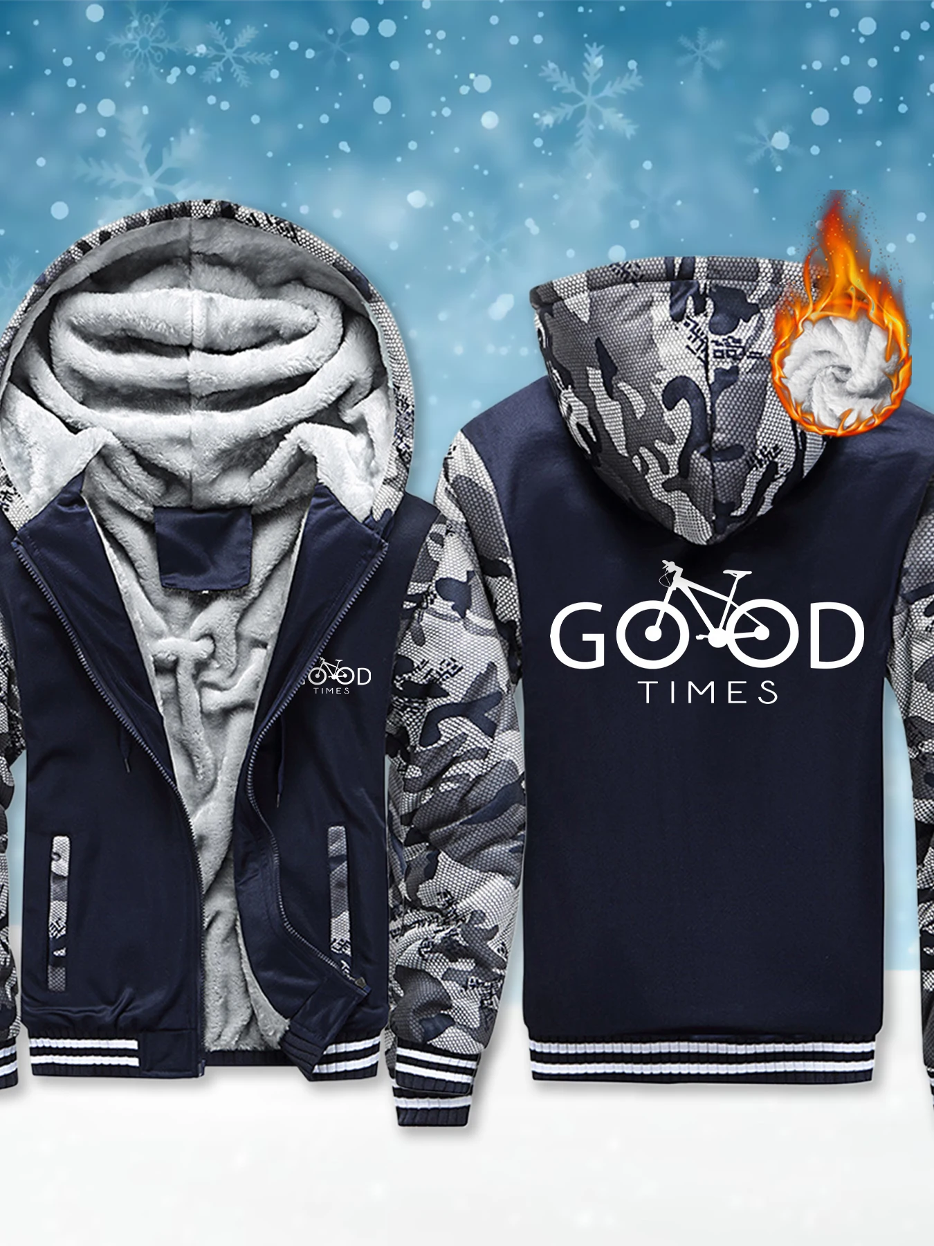 

Мужская уличная одежда Good Times Cycle Prints, теплая высококачественная куртка на молнии, уличная зимняя куртка с капюшоном, флисовая толстая толстовка