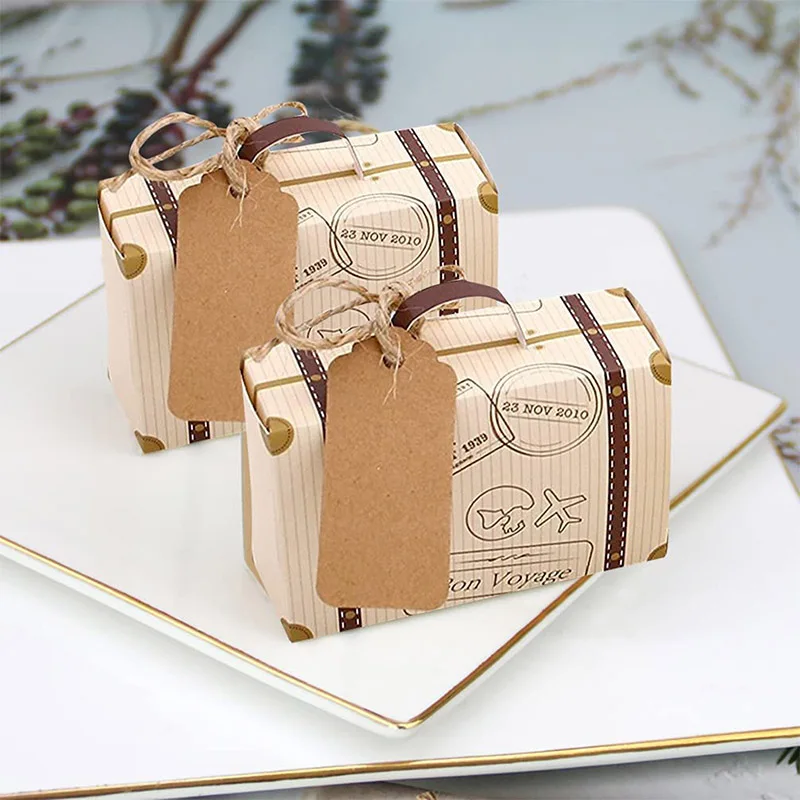 50pcs Vintage Mini Suitcase Boxes Candy Boxes for Travel Themed Wedding Party Bridal Shower Birthday Decoration