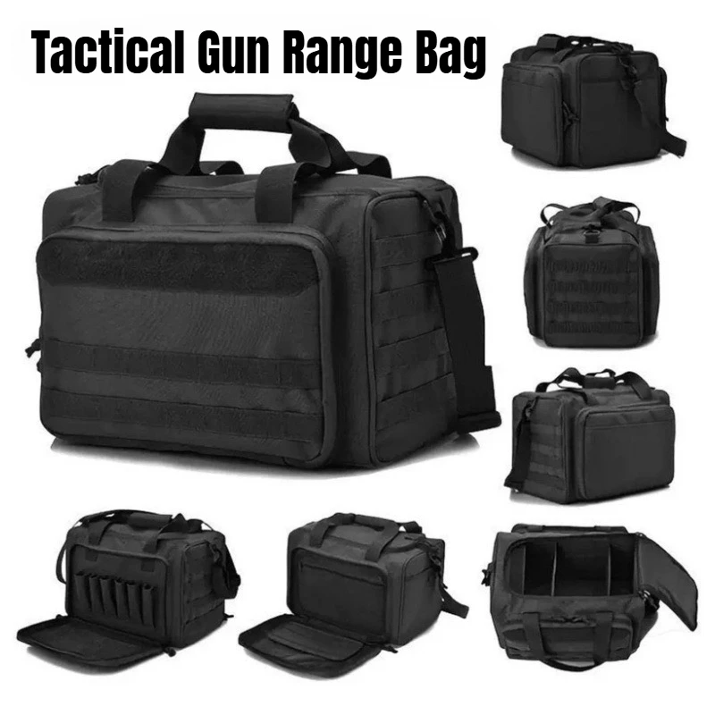 Tactical Gun Range Bag Molle System Pistol Case Storage Pouch Outdoor Hunting Nylon Shoulder Pack for Shooting Rifle