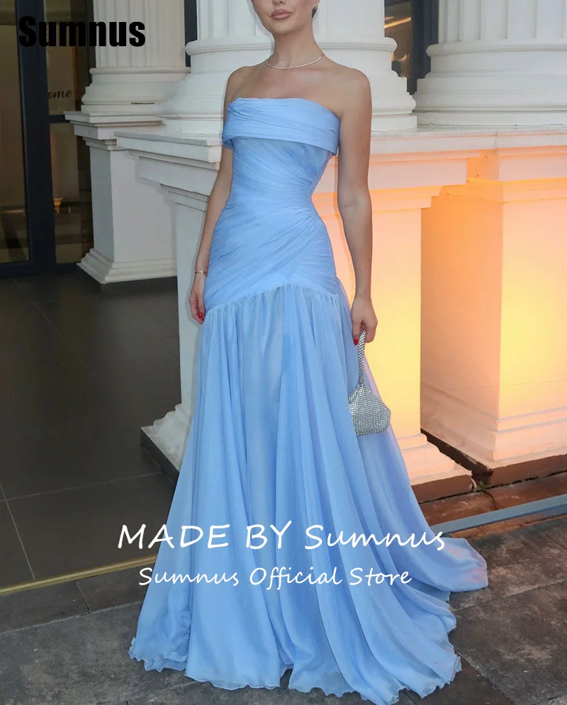 Sumnus Elegant A-Line Sky Blue Evening Dresses Floor Length Sleeveless Formal Occasion Dresses فساتين سهرة Customized image 4