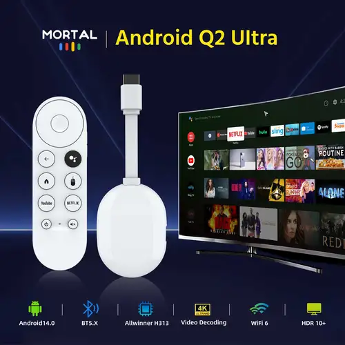 Imagen 2 del producto Versión global Android 14 TV Stick Q2 Ultra 4K HDR Allwinner H313 Control remoto por voz BT5.X Chromecast Wifi 6 2G 16G Mini TV Stick para el hogar