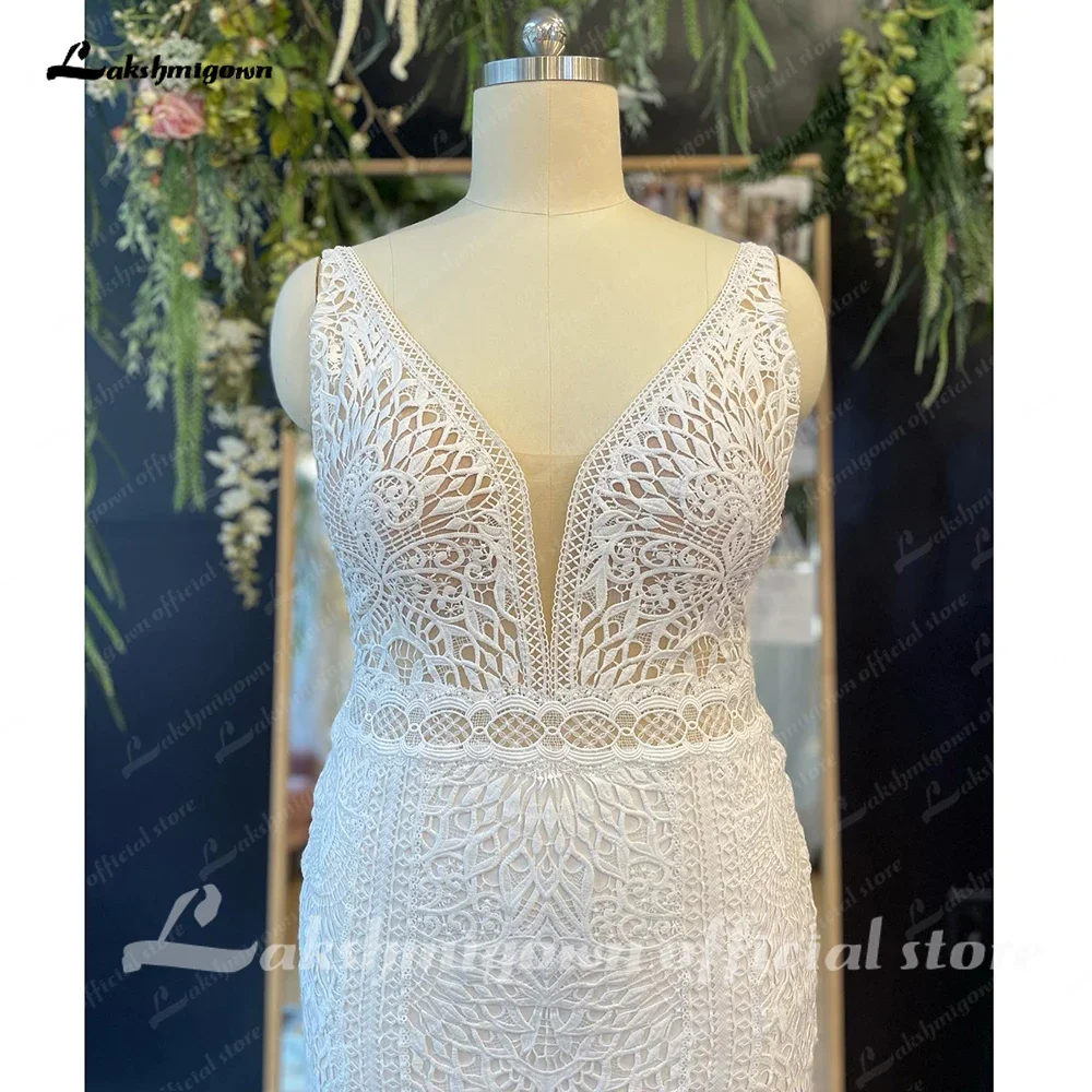 Lakshmigown Plus Size Spaghetti Straps Lace Mermaid Wedding Dress for Women Vestido Civil Bridal Receipt Dinner Party Gown