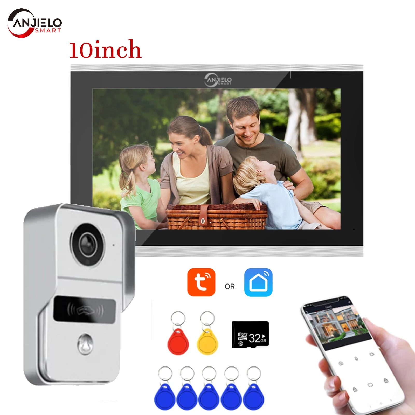 

10" Inch 7 Touch Screen Wifi Video Doorbell 1080P Smart TUYA Home Video Intercom 32G Card Rceord Kit Motion Detection IC Unlcok