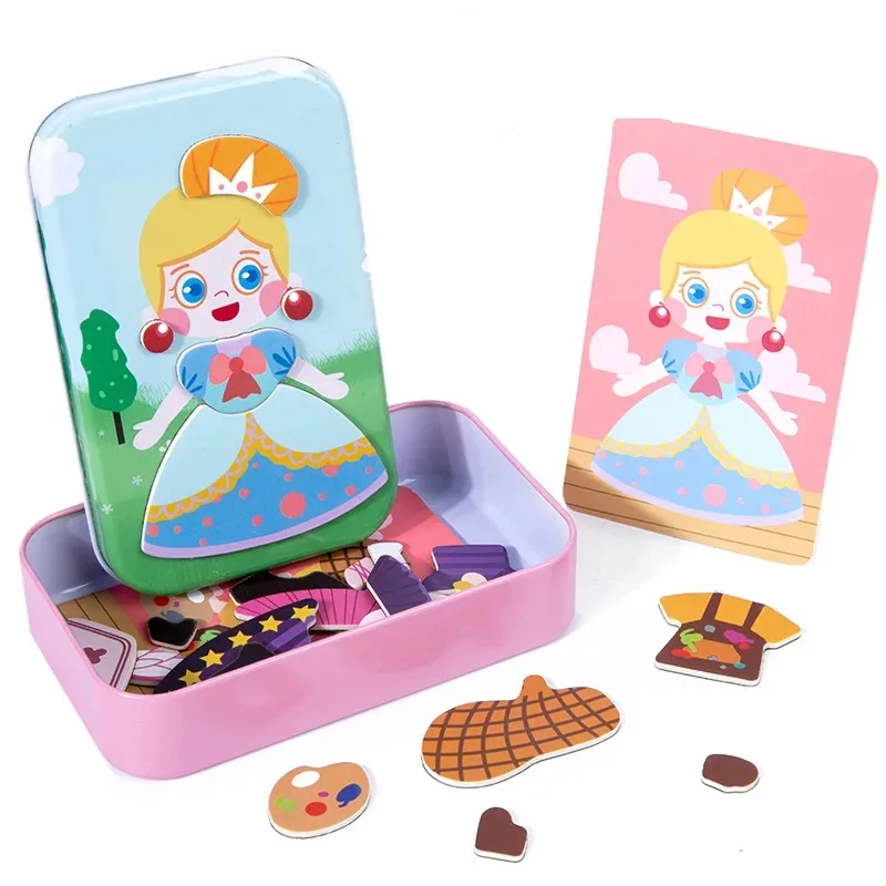 

TEMIKIDS Magnetic 3D Puzzle Children Dress Up Expression Travel Tin Box Jigsaw Game Early Education Imagination Toys Gifts For G