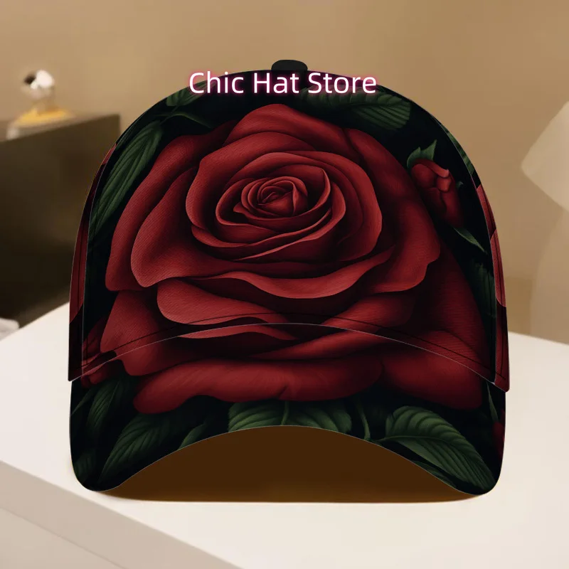 1pc of a Red Roses Patterned Adjustable Duckbill Cap - a Lightweight Baseball Hat Featuring  Snap Closure, Perfect As Valenti