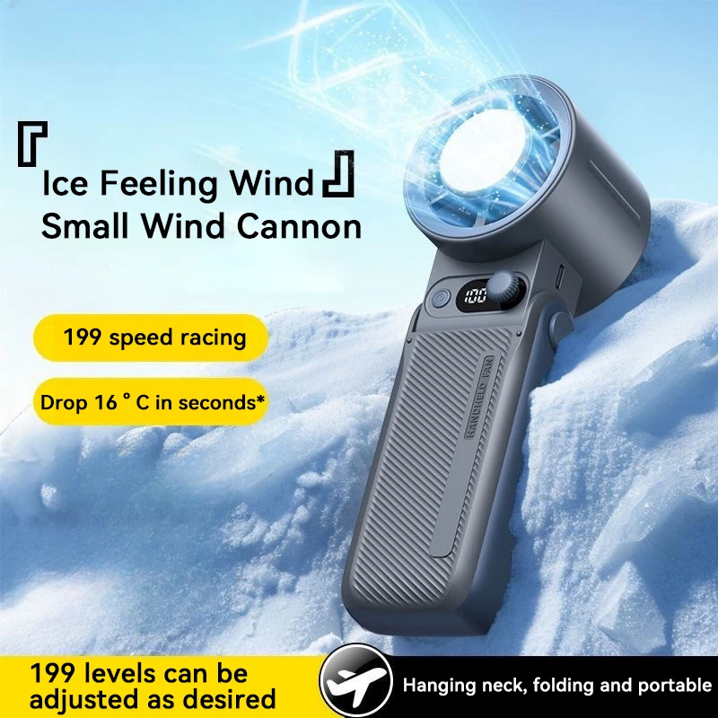 Portable Handheld Fan Strong Wind 199 Gear Wind Speed LED Digital Display Adjustable Turbo Portable
