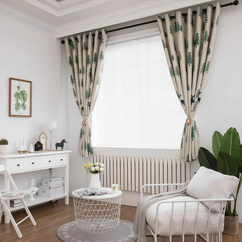 

1 pc Elk Print Polyester Curtain 100X200Cm Light Green Room Darkening Window Covering For Bedroom Living Office Home Grommet