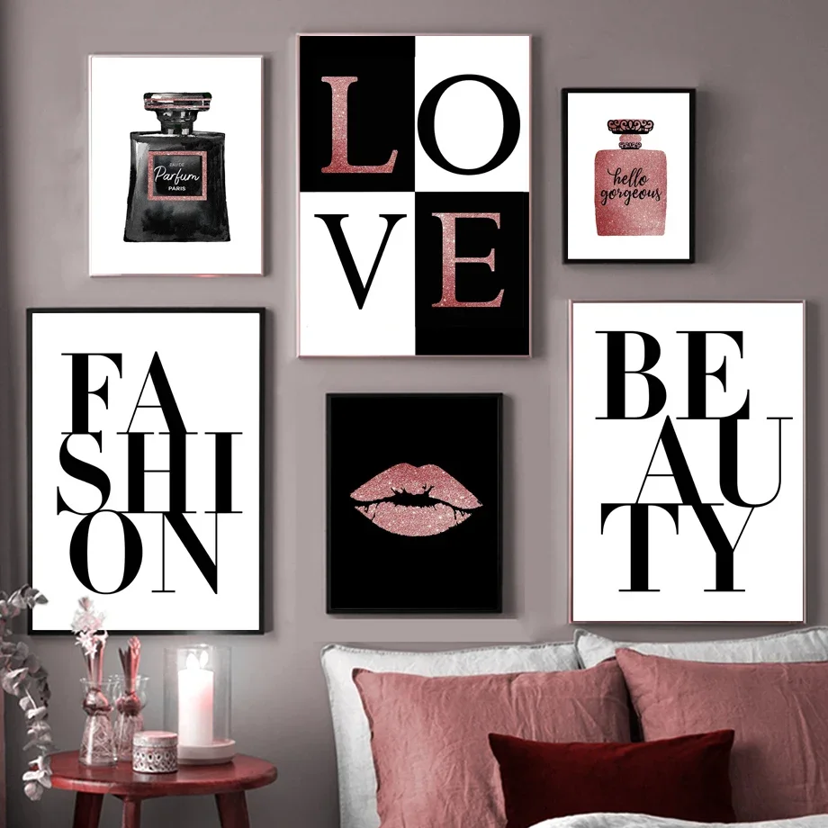 

Fashion Girl Perfume Red Lips Lvoe Quote Wall Art Canvas Painting Nordic Posters And Prints Wall Pictures For Living Room Decor