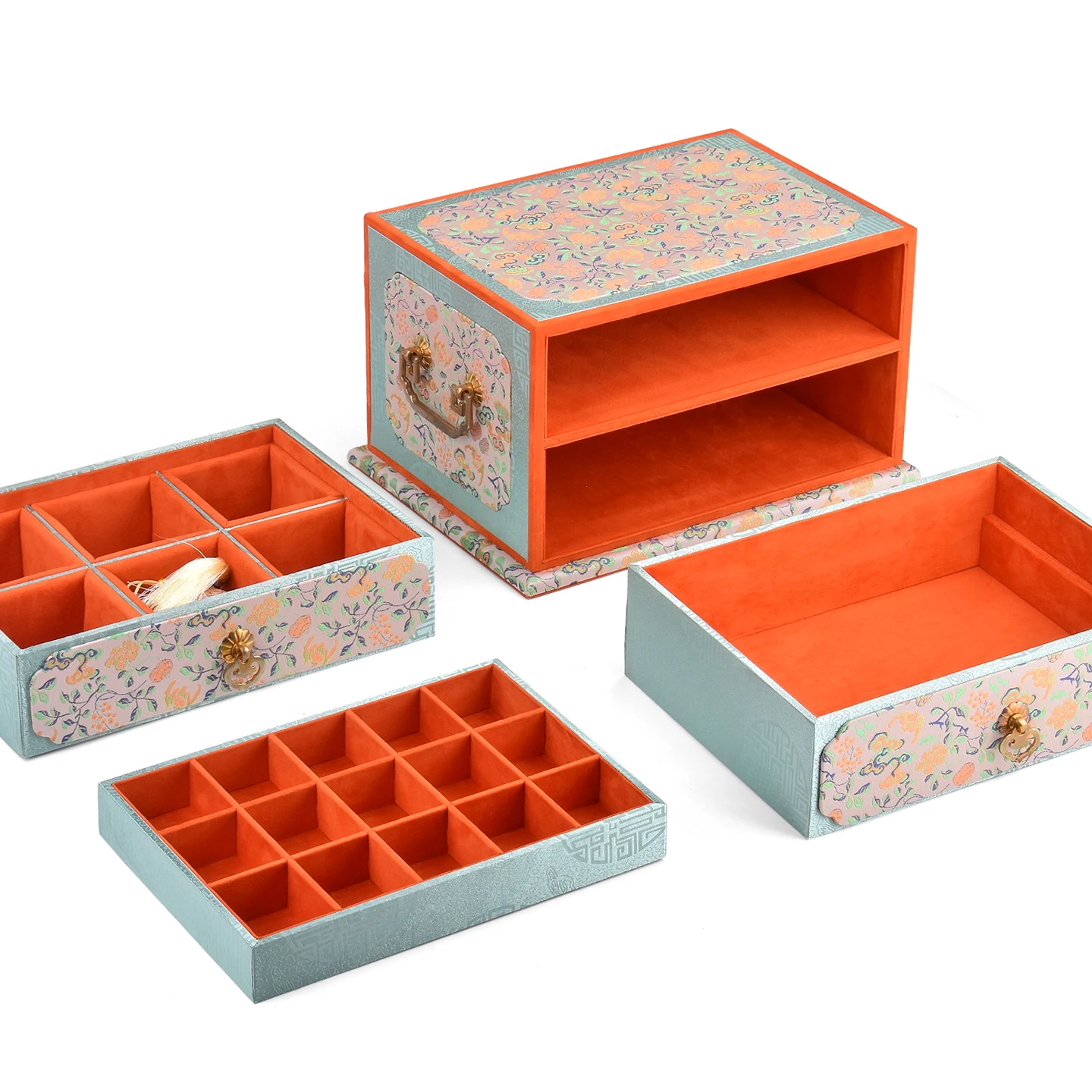 National style tea set storage box, walnut sorting, jewelry collection, handle piece, jewelry gift box