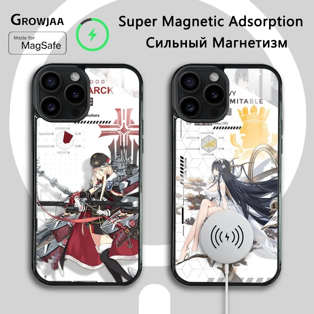 Anime A-Azue Lane Phone Case For iPhone 16 15 14 13 12 11 Pro Max Plus Mini New Magsafe Mirror Wireless Magnetic Cover