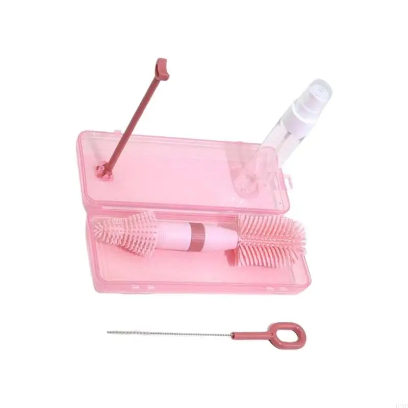 D7YD Set lavabiberon portatile, ciuccio e spazzola per biberon, spazzola per cannuccia, scatola stoccaggio per drenaggio