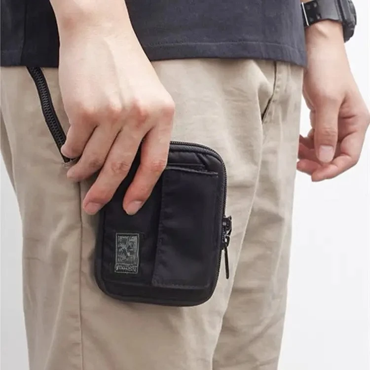 

Por Mini Zipper Wallet Nylon Card Holder Coin Purse With Front Pocket Portable Belt Pouch For Men Women