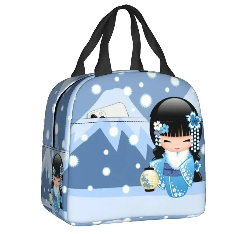 Japanese Maiko Kokeshi Doll Thermal Insulated Lunch Bag Women Cute Geisha  Tote for Work School Travel Food Bento Box