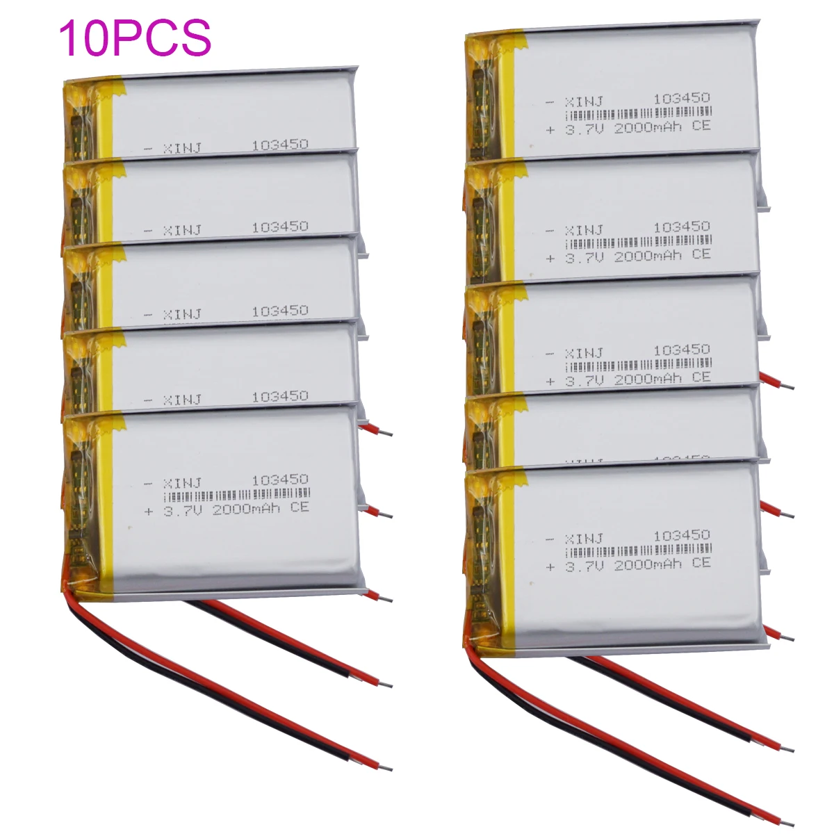 

10pcs 3.7V 2000mAh 7.4Wh 103450 Polymer Li Lipo Rechargeable Battery Cell For DIY Mp4 GPS Sat Nav Toys Camera E-Book Phone PSP