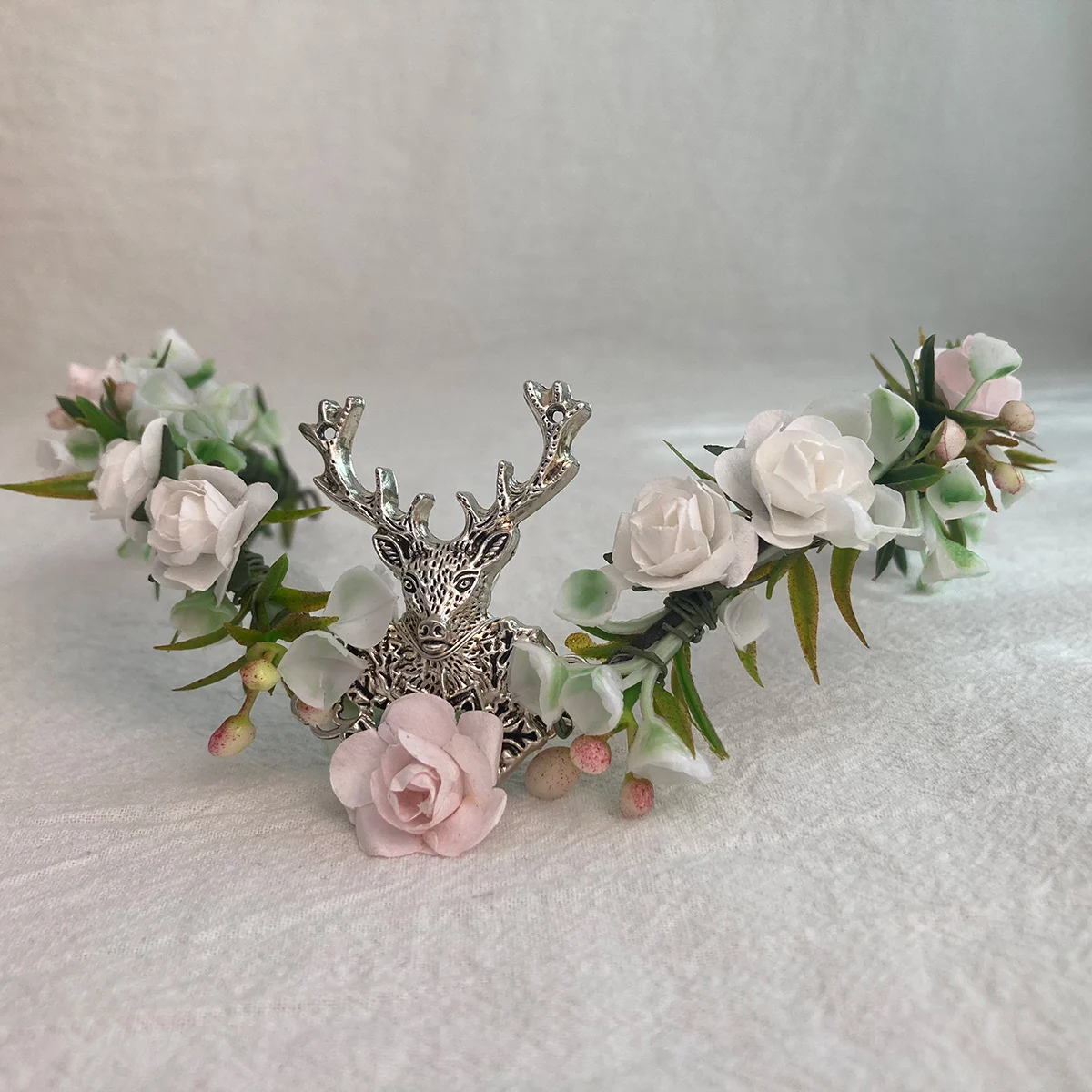 deer Elven flower headpiece Woodland elf tiara fairy crown  festival fairycore crown Diadem Wedding Headband