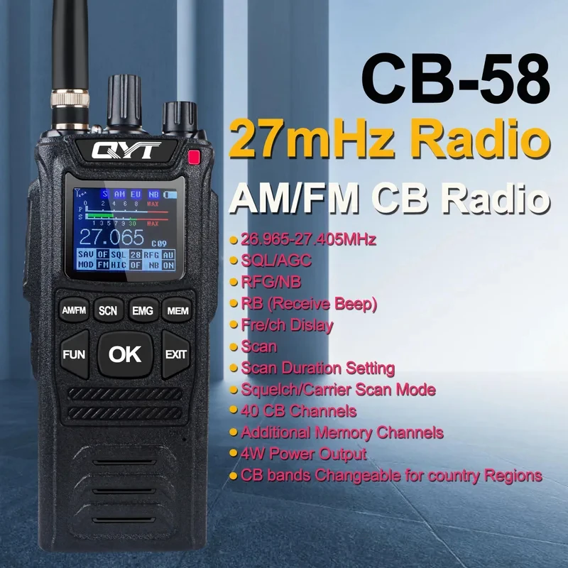 QYT CB-58 Shortwave FM AM Wireless Handstand CB Machine 26-27MHZ 20W Output Power Long Ran Walkie Talkie Communication