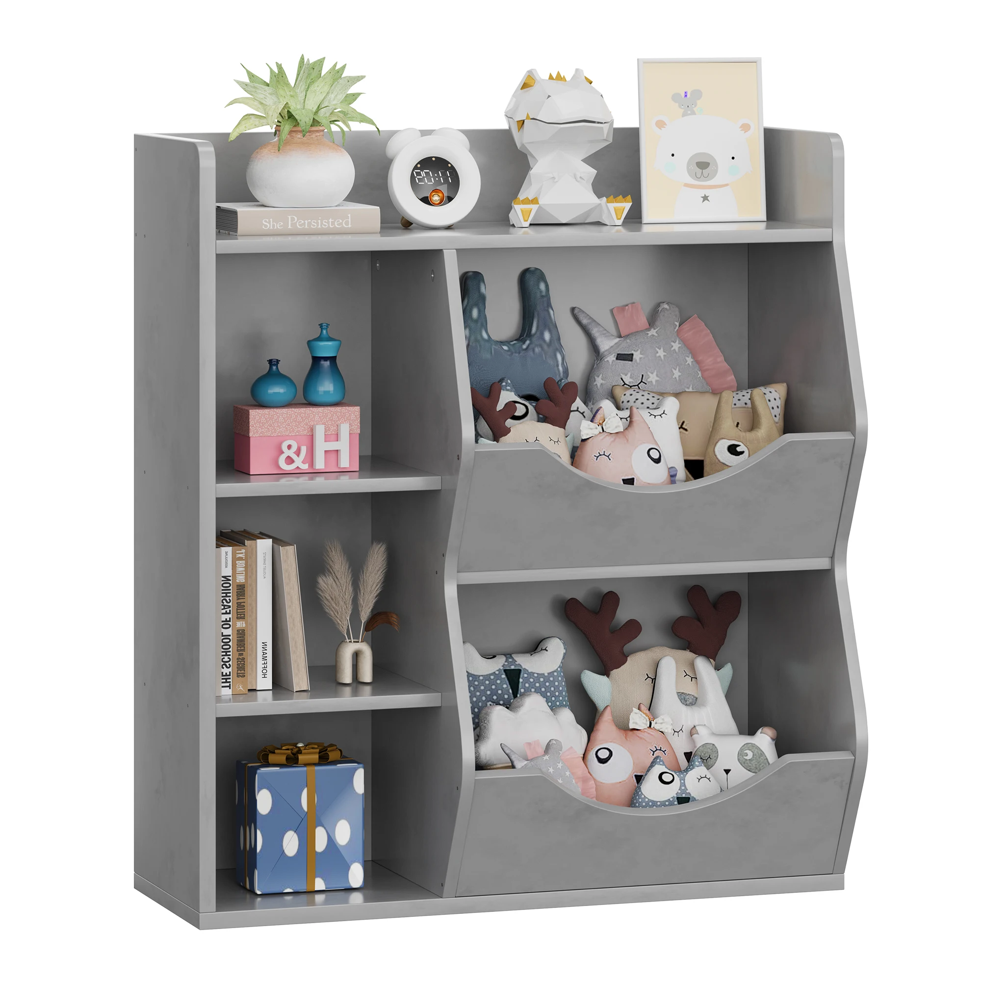 

3-Tier Toy Storage, Bookshelf Double Side Toy Shelf, 5 Compartment Bookshelf, Organizer and Storage Bins for Toys and Books