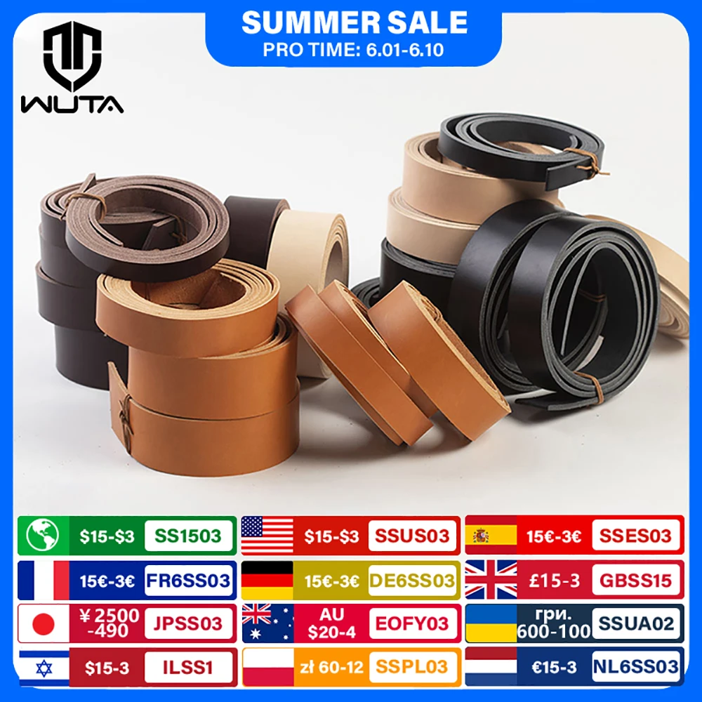 WUTA 8/10oz Leather Strap Belt Blank Strip Genuine Cowhide Tooling Veg Tanned Leather Shoulder & Butt Craft Hand Making Belt Tag