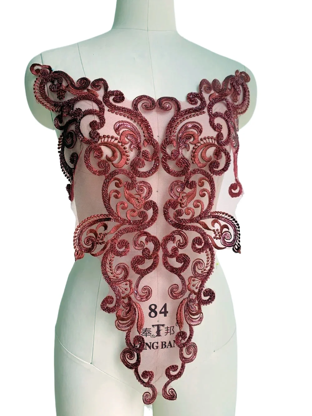 

Luxury Embroidery Lace Back Flower Stickers, Black, Red, Ivory Beaded, Wedding Dress, Fashion Show Decoration, DIY