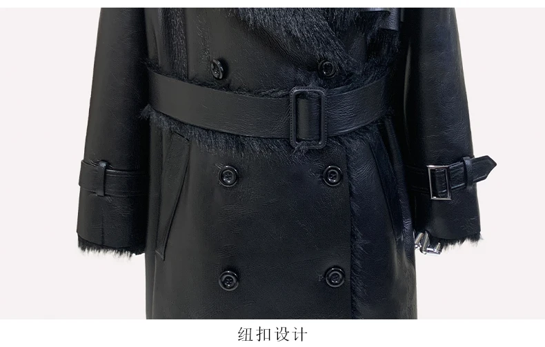 Nerazzurri Winter Long Oversized Thickened Warm Black Fluffy Faux Sheepskin Coat Women Double Breasted Loose Furry Overcoat 2024