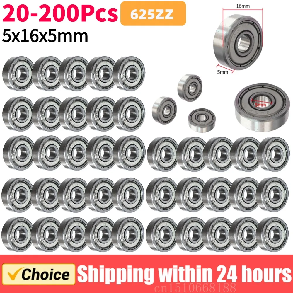 20-200Pcs 625ZZ Ball Bearings Metal Double Shielded Miniature Deep Groove Skateboard Ball Bearings 5x16x5mm for Skateboard