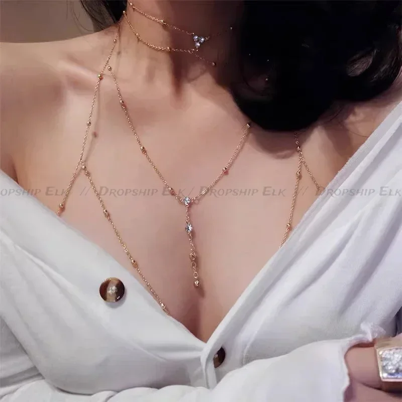 Cristallo petto catena Bikini accessori gioielli femminile petto decorazione Sexy strass corpo catena collana gioielli donne y2k