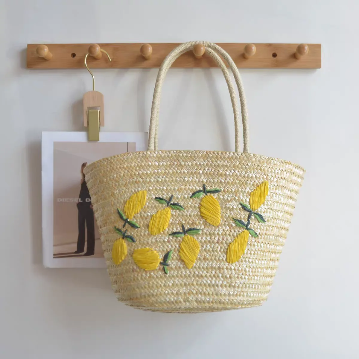 

Straw Bag Female Handmade Embroidery Shoulder Handbag Straw Bag Woven Bag Ins the Same Seaside Vacation Beach Bag