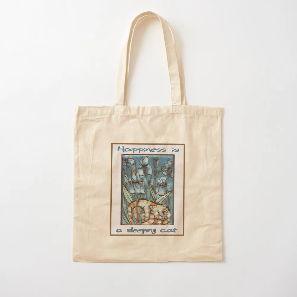 Happiness is a Sleeping Cat Tote Bag Lady bags bag for beach personalized tote bag cute tote