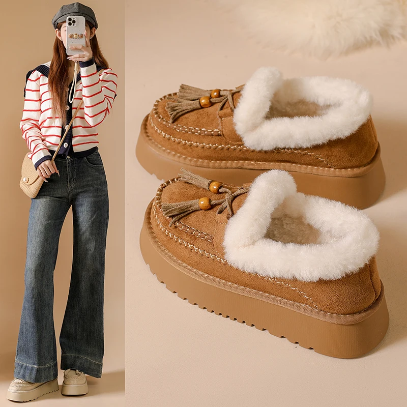 

Зимние сапоги на толстой подошве с флисовой подкладкой для тепла, универсальные большие хлопковые ботинки, нескользящие и прочные, 9325