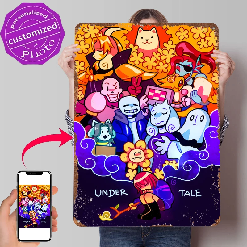 Undertale-Charaktere Metallposter Personalisierte Wandkunst Retro Vintage Metallschilder für Männerhöhle Bürodekoration Raumdekoration