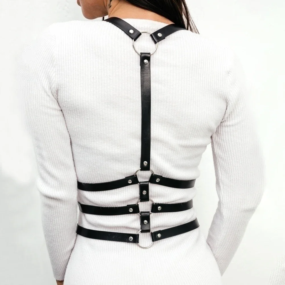 Arnés de moda para mujer, cinturón, lencería de cuero, tirantes para mujer, arnés corporal, corsé, ropa fetiche gótica, traje de fiesta rave