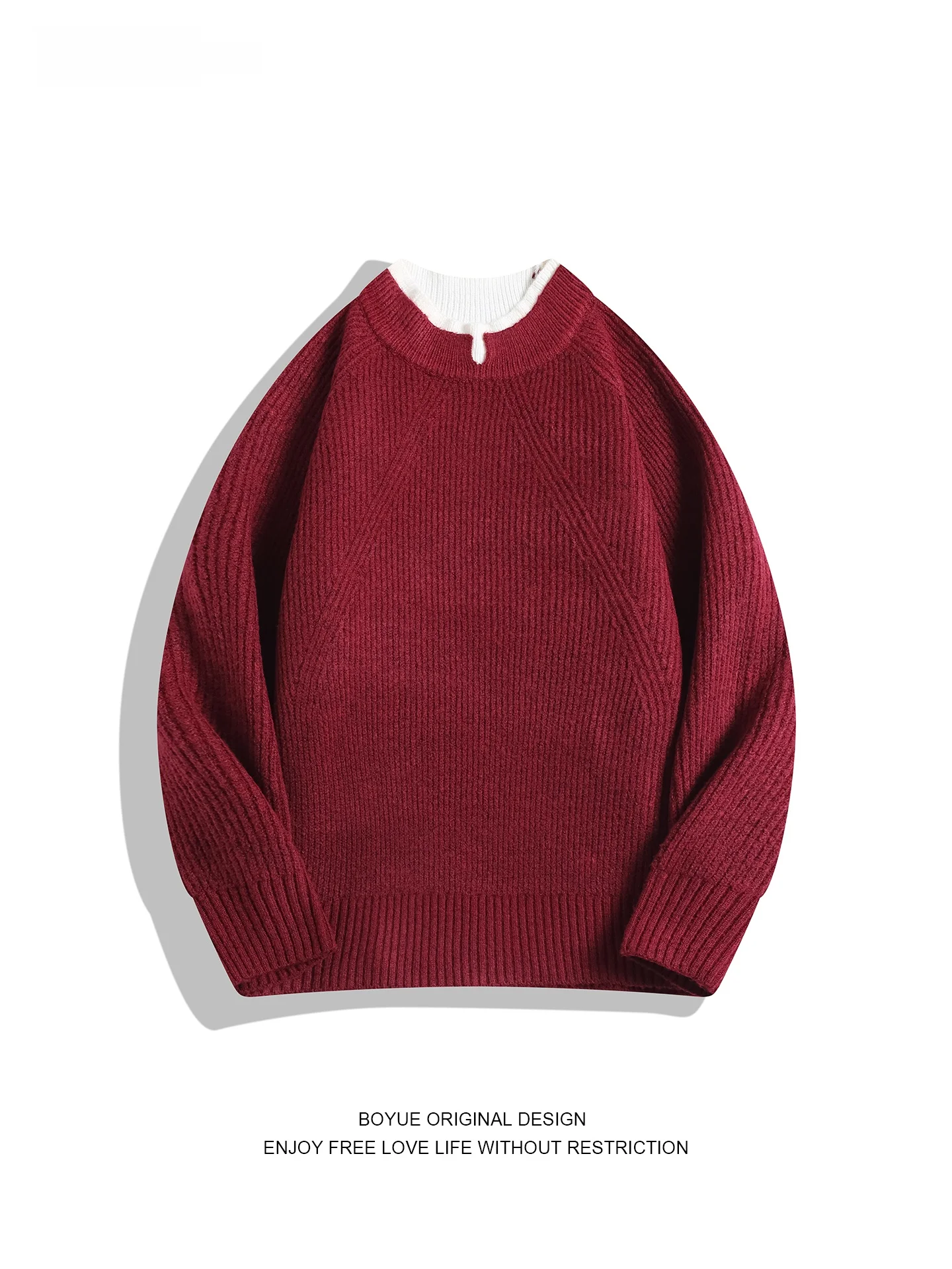 

Вязаный свитер BOYUE осенне-зимний, универсальный, теплый базовый слой, повседневный, унисекс, имитация двухслойного комплекта