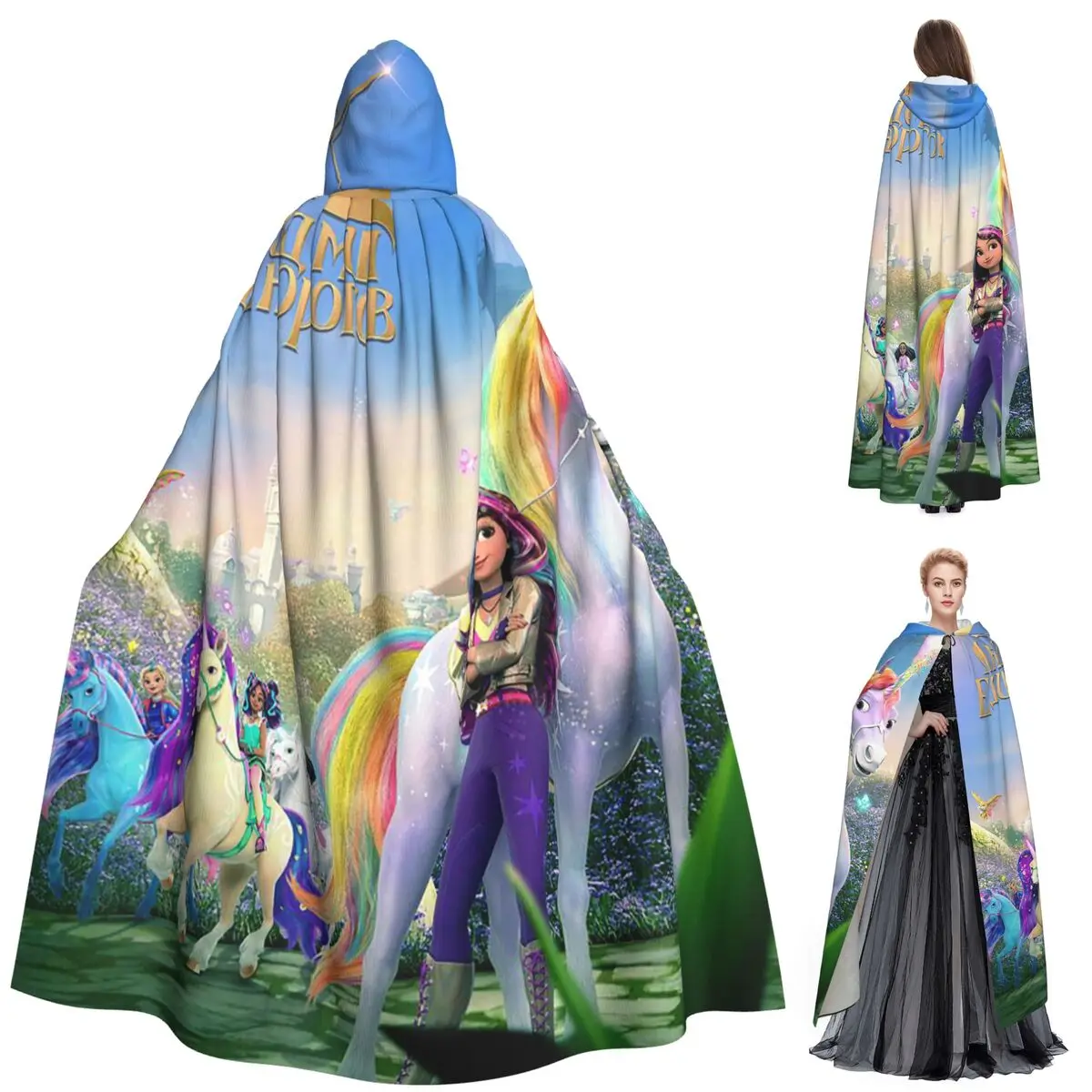 Capa larga con capucha de Unicorn Academy, disfraz Medieval de bruja, capa de Cosplay, Halloween, vampiro, adulto, Unisex