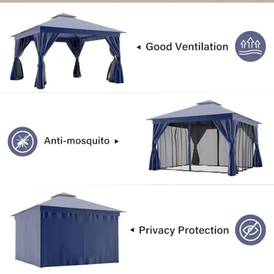 Patio Gazebo Outdoor Heavy Duty Party Tent Shelter with Double Roofs Mosquito Nettings and Privacy Sns for Backyard Garden Lawn
