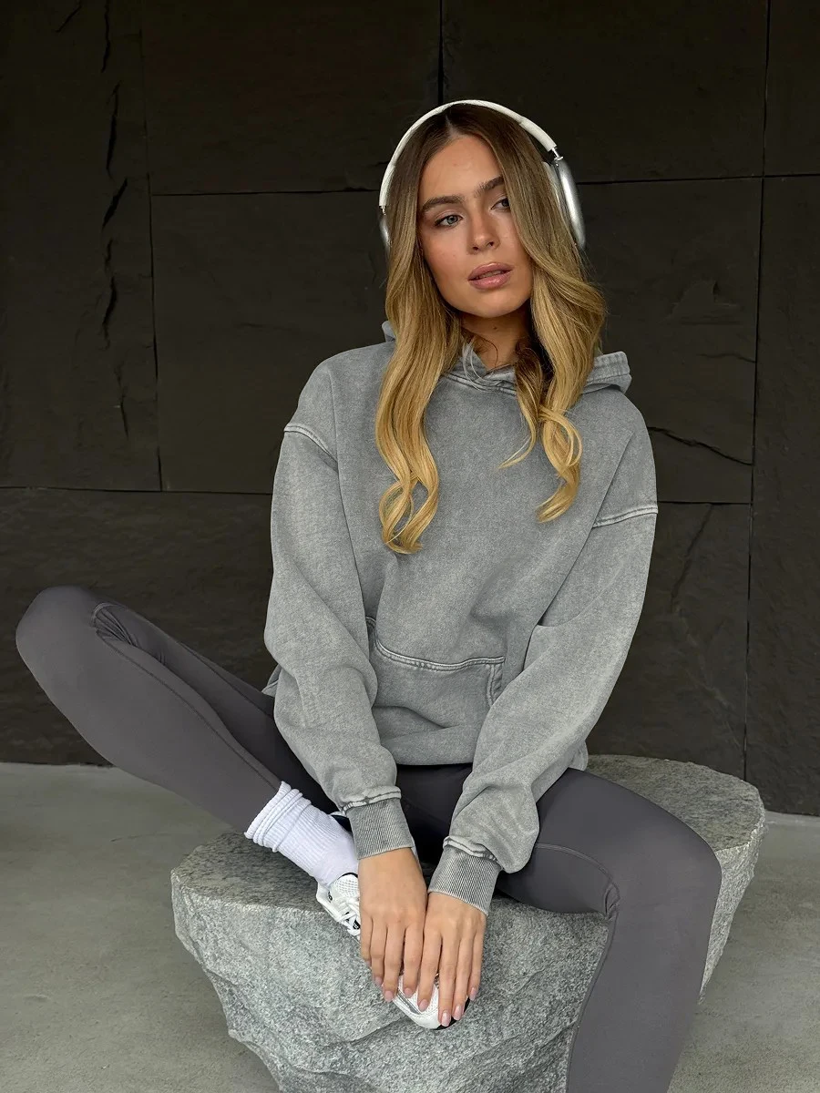 Wolfeel Women's Hooded Sweatshirt Set Long Sleeved Pullover Hooded Sweatshirt Loose Fit Casual Spring and Autumn Sportswear