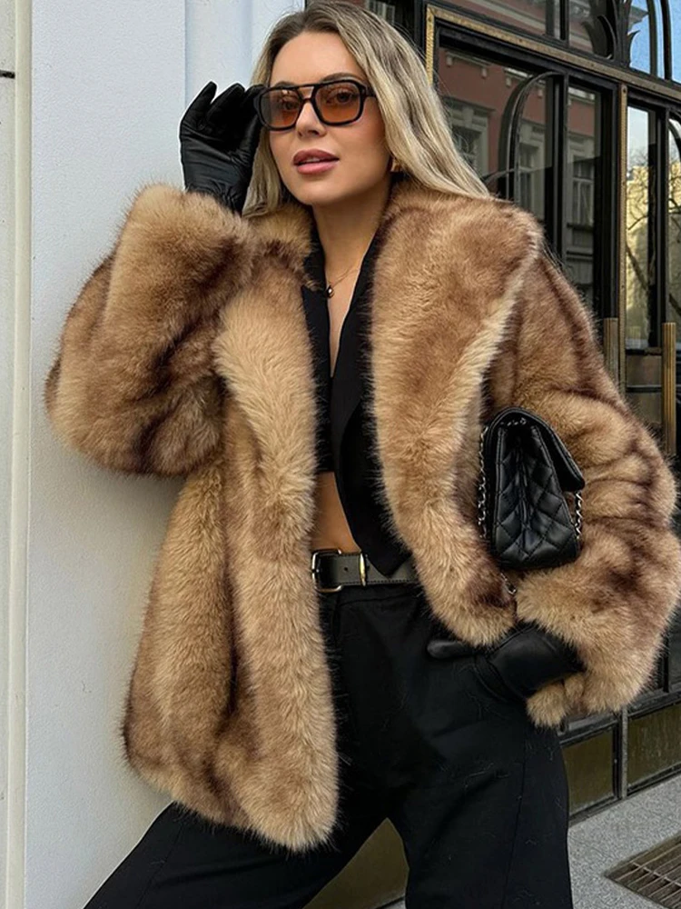 

Luxury Women Fashion Faux Fur Coat Trend Warm Thickened Jacket New in Autumn Winter Outerwear Long Sleeve Female Street Coats