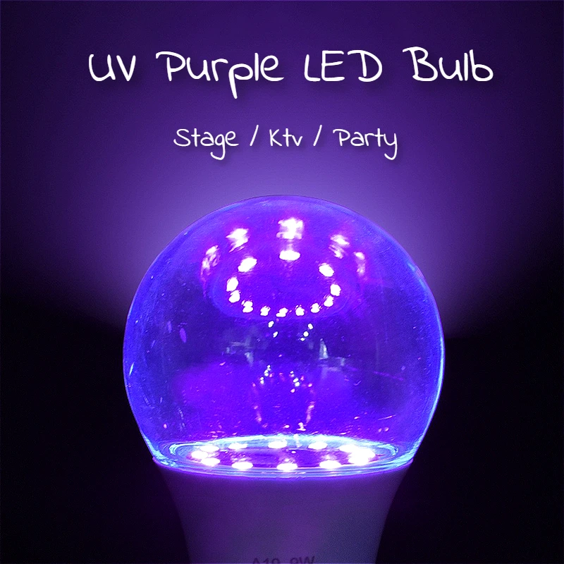 

E27 9W UV Purple LED Bulb 85-265V Painted Fluorescent Light For Stage Halloween Bar Theme Event Party Decoration Ambience Bulb
