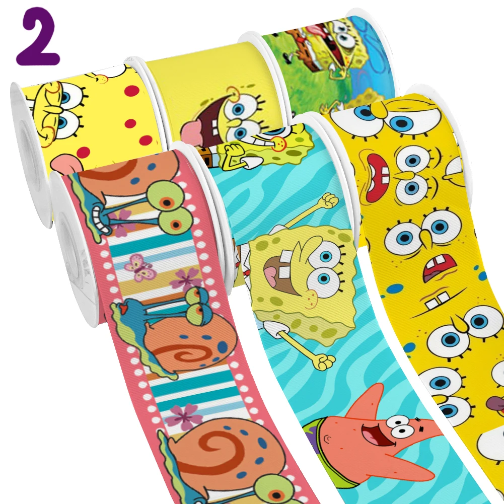 Cartoon Design SpongeBob Printed Grosgrain Ribbon for Cheer Bows DIY Girl Headwear Hair Bows 10yards Satin Ribbon