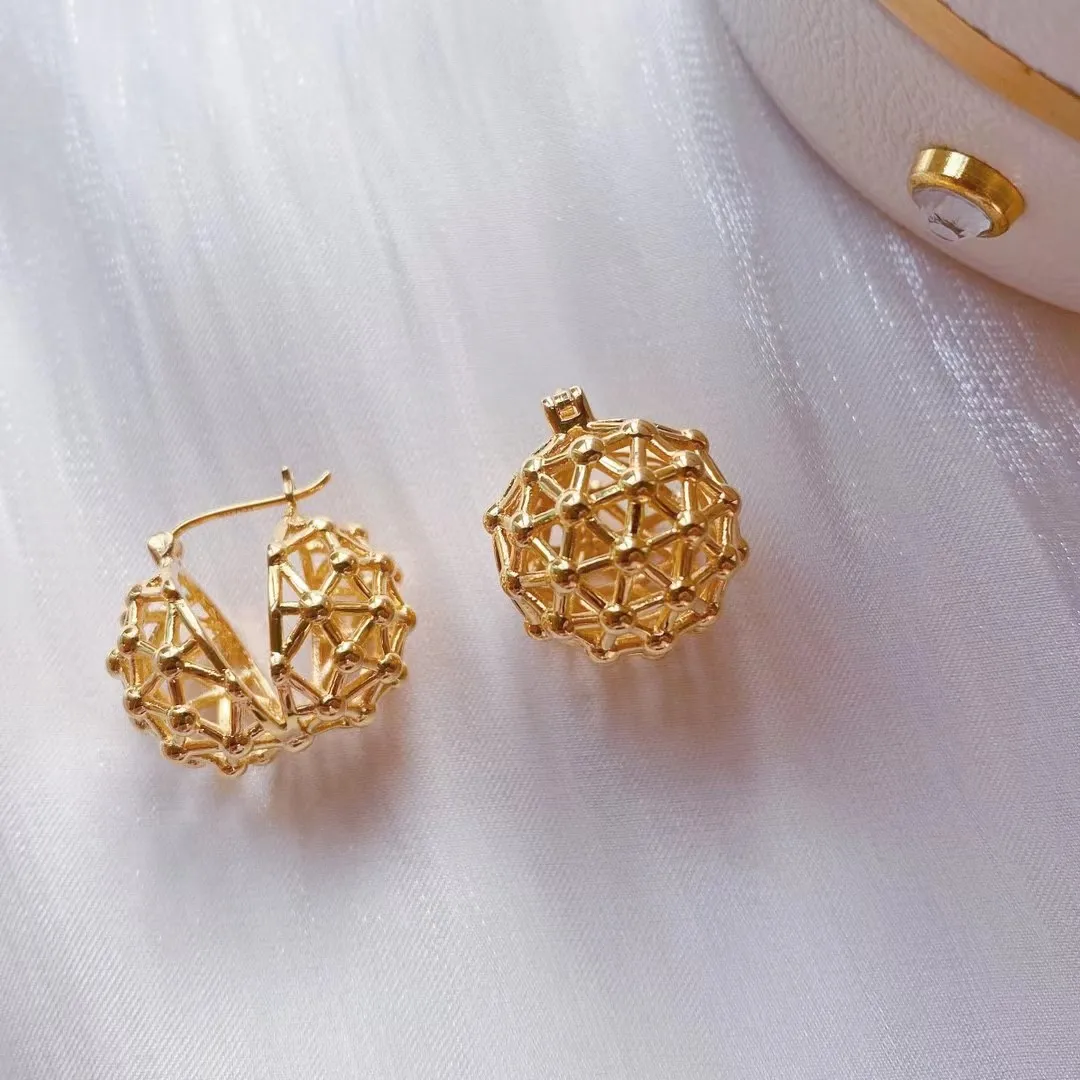 

18K Pure Gold Earring Honeycomb Three-Dimensional Hollow Small Ball Real AU750 Solid Upscale Trendy Classic Party Fine Jewelry