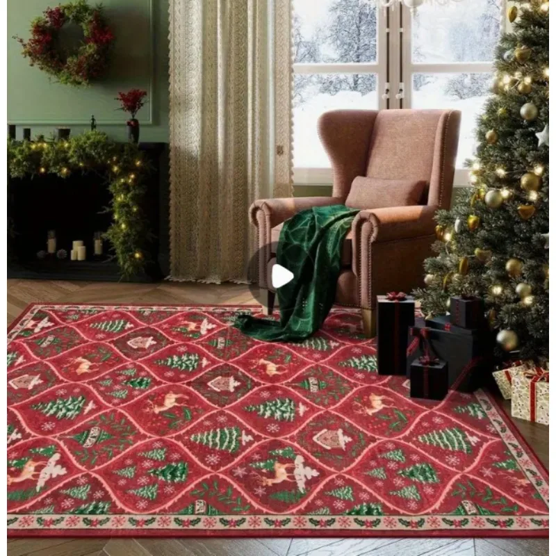 Christmas Luxurious Carpet Theme Indoor Area Living Room Mat Mats Edge Large Mat Suitable for Bedroom Window Sill Holiday Rugs