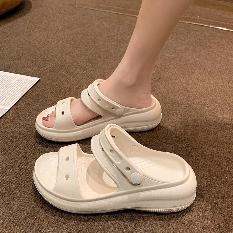 Female Shoes Med Slippers Flat Platform Slides Fashion 2023 Luxury Soft Scandals Fabric Rome PU Concise Rubber Med Flat Shoes Fe