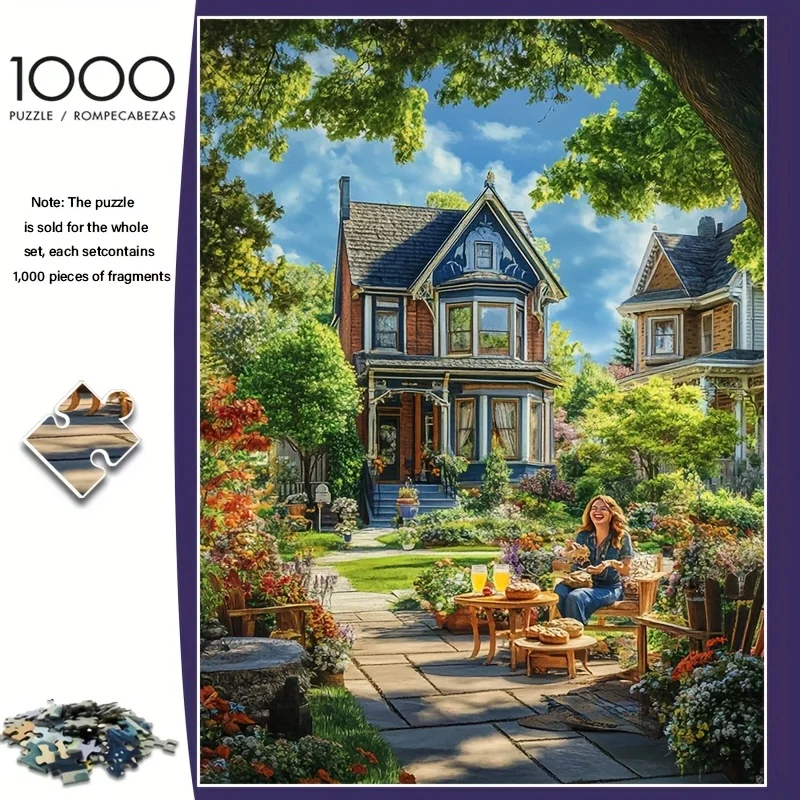 

1000pcs Adult Mini Puzzle with Woman Having Afternoon Tea in Villa Garden Design - Scratch-Resistant, High Difficulty, Suitabl