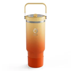Fjbottle Vacuum Tumbler with Straw Lid,1200ml Stainless Steel Coffee Cup with Handle,Travel Mug Vacuum Flask Car Water Bottle