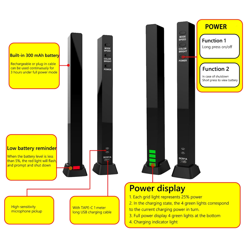 RGB Sound Control LED Light App Control Pickup Voice Activated Rhythm Lights Color Ambient LED Lamp Bar of Music Ambient Light